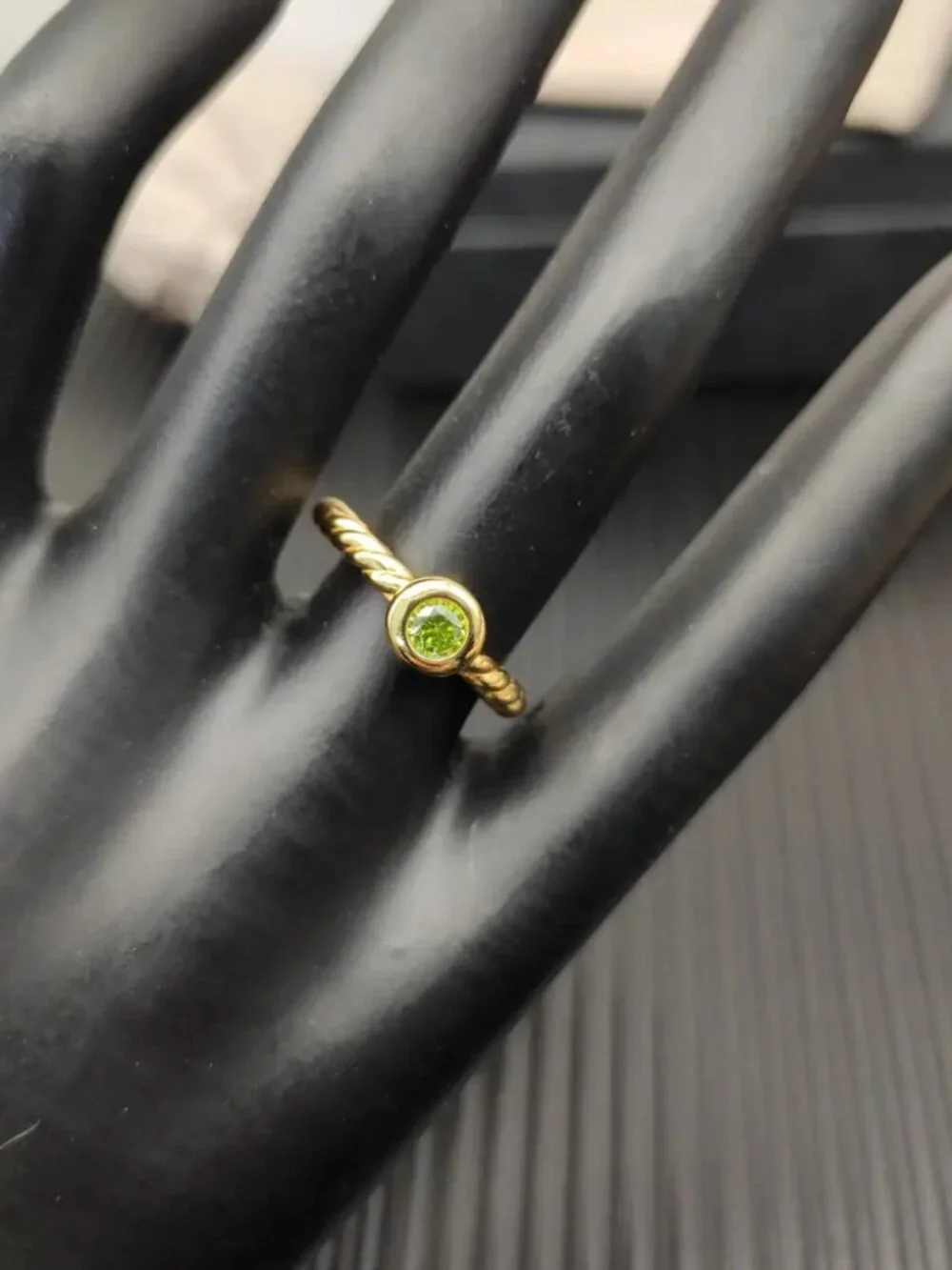 David Yurman Gold Petite Cable Green Diamond Ring